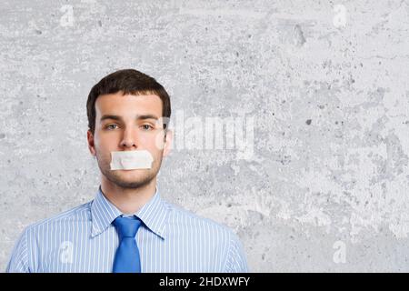 uomo d'affari, censura, silenziato, capo, uomini d'affari, executive, dirigenti, leader, leader, manager, censure, argentate Foto Stock