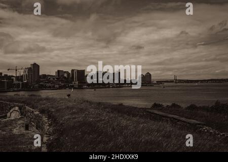 skyline di halifax da georges island Foto Stock