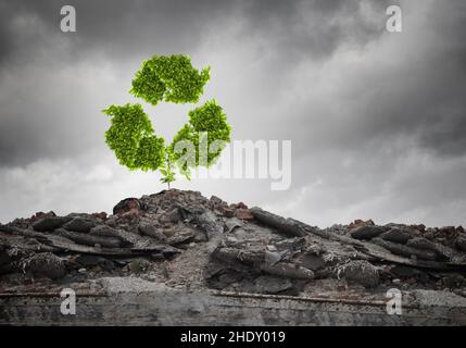 danni ambientali, tutela dell'ambiente, riciclaggio, codice di riciclaggio, danni ambientali, protezione dell'ambiente, protezione dell'ambiente, Foto Stock