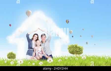 casa, sicurezza, famiglia, immobiliare, coperto, case, titoli, famiglie, alloggi, immobili Foto Stock