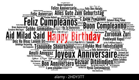 Buon compleanno in diverse lingue Word cloud Foto Stock