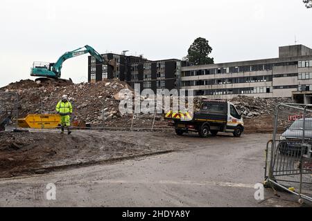 BBC Wales HQ Llandaff, Cardiff demolizione Foto Stock