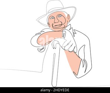 Disegno continuo di una linea di ritratto vecchio agricoltore Illustrazione Vettoriale