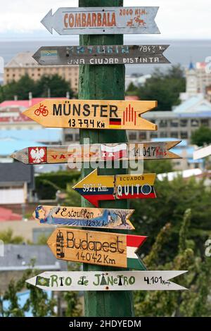 cartello sentiero, punta arenas, segnaletica sentiero Foto Stock