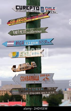 cartello sentiero, punta arenas, segnaletica sentiero Foto Stock