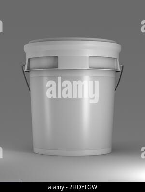 Secchio in plastica bianca per il buck up. 3D rendering su sfondo bianco Foto Stock