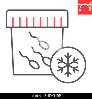 Icona linea spermatica di congelamento, riproduzione e inseminazione, icona vettore criobanca, grafica vettoriale, segno di contorno del tratto modificabile, eps 10. Illustrazione Vettoriale