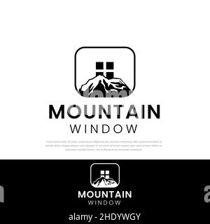 Mountain Window Abstract Logo Design, simbolo montagna, icona, modello di design Illustrazione Vettoriale