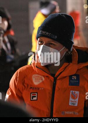 Winterberg, Germania. 07th Jan 2022. WINTERBERG, GERMANIA - GENNAIO 7: Kimberley Bos of the Netherlands compete nello Skeleton delle Donne durante la BMW IBSF Bob & Skeleton WeltCup Women's 21/22 a VELTINS-EisArena il 7 Gennaio 2022 a Winterberg, Germania (Foto di Patrick Goosen/Orange Pictures) Credit: Orange Pics BV/Alamy Live News Foto Stock