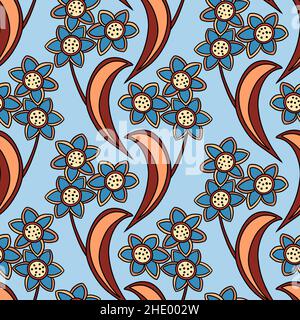 Illustrazione raster pattern paisley senza giunture con motivi su sfondo blu. Illustrazione di alta qualità Foto Stock