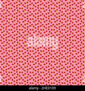 Motivo raster senza cuciture di caramelle avvolte in rosso con striscia gialla su sfondo rosa. Illustrazione di alta qualità Foto Stock