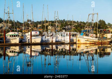 Barche da pesca al molo; porto; Newport; Oregon; USA Foto Stock