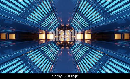 Corridoio geometrico al neon 4K UHD 3D illustrazione Foto Stock