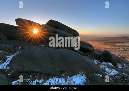 La vista da Higger Tor su Hathersage Moor nel Peak District National Park, South Yorkshir, Inghilterra Foto Stock