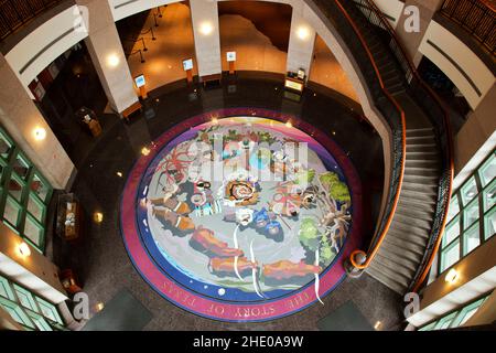 The Story of Texas 'The Bob Bullock' Texas state History Museum, murale al piano della rotonda, leggenda del terrazzo. Texas. Foto Stock