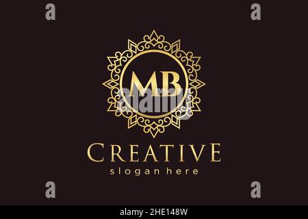 MB Initial Letter Luxury calligraphic femminile floreale a mano disegnato araldico monogramma antico vintage stile lusso logo design Premium Illustrazione Vettoriale