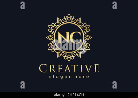 NC Initial Letter Luxury calligraphic femminile floreale a mano disegnato araldico monogramma antico vintage stile lusso logo design Premium Illustrazione Vettoriale