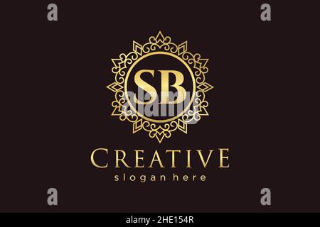 SB Initial Letter Luxury calligraphic femminile floreale a mano disegnato araldico monogramma antico vintage stile lusso logo design Premium Illustrazione Vettoriale