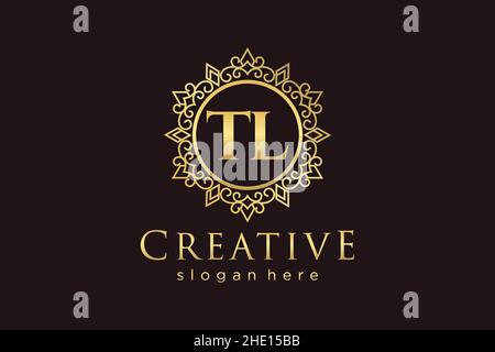 TL Initial Letter Luxury calligraphic femminile floreale a mano disegnato araldico monogramma antico vintage stile lusso logo design Premium Illustrazione Vettoriale