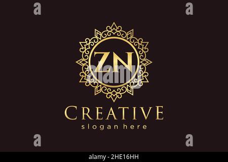 ZN Initial Letter Luxury calligraphic femminile floreale a mano disegnato araldico monogramma antico vintage stile lusso logo design Premium Illustrazione Vettoriale