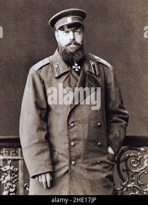 La Dinastia Romanov - un ritratto di Tsar Alessandro III che morì inaspettatamente di 49 anni nel 1894, mettendo in trono un Nicholas II non addestrato e volenteroso. Foto Stock