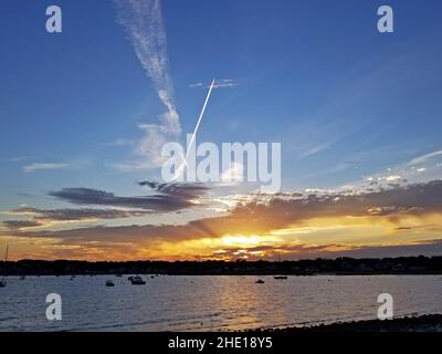 Spettacolare tramonto a Scituate, Massachusetts, vista dalla costa rocciosa a Cedar Point -06 Foto Stock