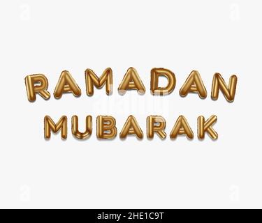 ramadan mubarak scritto con palloncini d'oro. ramadan mubarak scritta palloncini d'oro realistici. ramadan mubarak tipografia. vettore isolato desi Illustrazione Vettoriale