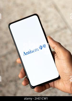 West Bangal, India - 7 gennaio 2022: Logo Anthem sullo schermo del telefono immagine stock. Foto Stock