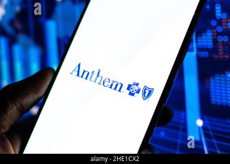 West Bangal, India - 7 gennaio 2022: Logo Anthem sullo schermo del telefono immagine stock. Foto Stock