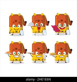 happy orange matita affilatore tavolo cameriere personaggio cartoon tenendo un piatto. Illustrazione vettoriale Illustrazione Vettoriale