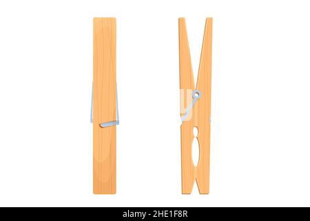 Set vestiti spina oggetti di legno casa in stile cartone animato isolato su sfondo bianco. Abbigliamento moderno pin vettore icona. . Illustrazione vettoriale Illustrazione Vettoriale