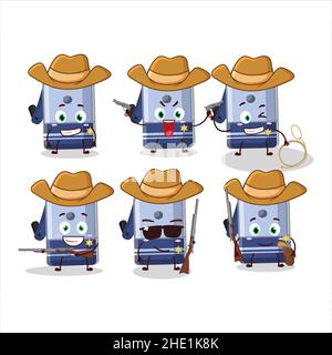 Cool cowboy blu matita affilatore da tavolo personaggio cartoon con un cappellino carino. Illustrazione vettoriale Illustrazione Vettoriale