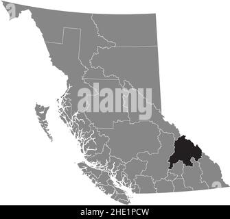 Nero piatto vuoto evidenziato mappa della posizione del distretto regionale COLUMBIA–SHUSWAP all'interno di grigio mappa amministrativa della provincia canadese di British Illustrazione Vettoriale