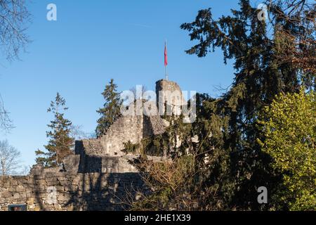 Schellenberg, Liechtenstein, 31 dicembre 2021 rovine storico vecchio castello di metà età Foto Stock