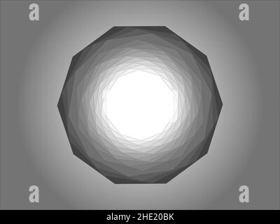 Grafica vettoriale ottenuta come risultato di una serie di trasformazioni geometriche di un decagono regolare e l'uso di transizioni tonali. Foto Stock