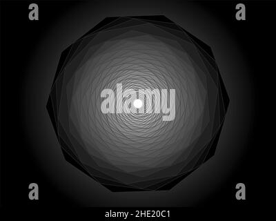 Grafica vettoriale ottenuta come risultato di una serie di trasformazioni geometriche di un decagono regolare e l'uso di transizioni tonali. Foto Stock