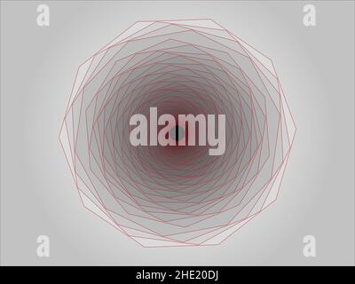 Grafica vettoriale ottenuta come risultato di una serie di trasformazioni geometriche di un decagono regolare e l'uso di transizioni tonali. Foto Stock