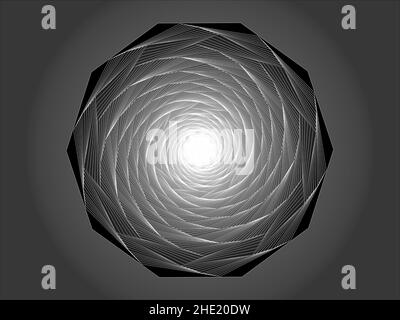 Grafica vettoriale ottenuta come risultato di una serie di trasformazioni geometriche di un decagono regolare e l'uso di transizioni tonali. Foto Stock