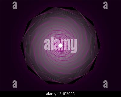 Grafica vettoriale ottenuta come risultato di una serie di trasformazioni geometriche di un decagono regolare e l'uso di transizioni tonali. Foto Stock