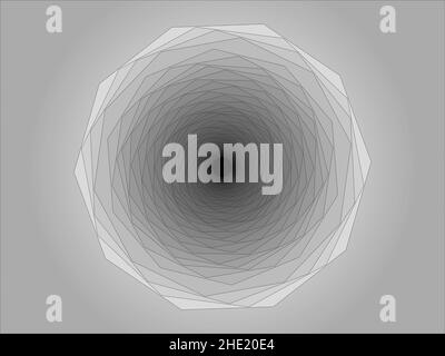 Grafica vettoriale ottenuta come risultato di una serie di trasformazioni geometriche di un decagono regolare e l'uso di transizioni tonali. Foto Stock