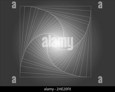 Grafica di ilustration ottenuta come risultato di una serie di trasformazioni geometriche di un quadrato e l'uso di transizioni tonali. Foto Stock
