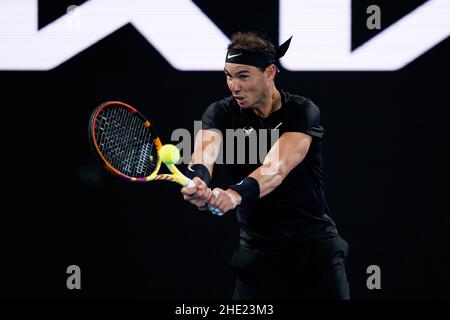 RAFAEL NADAL (ESP) in azione al Melbourne Summer 2022 ambientato sabato 2022 gennaio, Melbourne Park Foto Stock