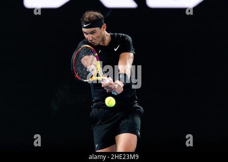 RAFAEL NADAL (ESP) in azione al Melbourne Summer 2022 ambientato sabato 2022 gennaio, Melbourne Park Foto Stock