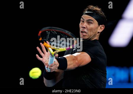 RAFAEL NADAL (ESP) in azione al Melbourne Summer 2022 ambientato sabato 2022 gennaio, Melbourne Park Foto Stock