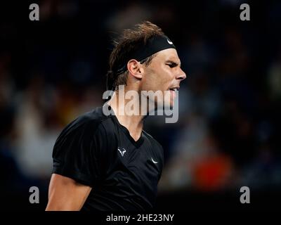 RAFAEL NADAL (ESP) in azione al Melbourne Summer 2022 ambientato sabato 2022 gennaio, Melbourne Park Foto Stock