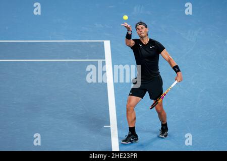 RAFAEL NADAL (ESP) in azione al Melbourne Summer 2022 ambientato sabato 2022 gennaio, Melbourne Park Foto Stock