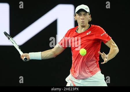 Melbourne, Australia. 8th. Gennaio 2022. Il tennista finlandese Emil Ruusuvuori è in azione durante il torneo estivo di Melbourne al Melbourne Park il sabato 08 gennaio 2022. © Juergen Hasenkopf / Alamy Live News Foto Stock