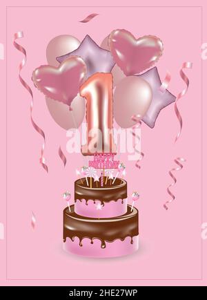 Buon primo compleanno card. Illustrazione vettoriale Illustrazione Vettoriale