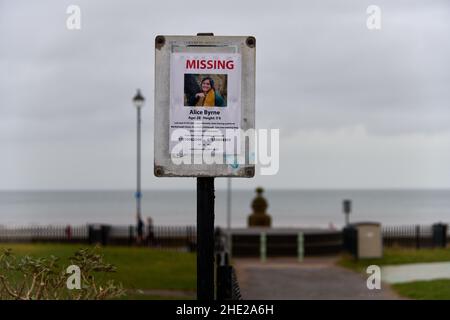 Edimburgo Scozia, Regno Unito gennaio 08 2022. Poster in cerca di informazioni su dove manca Alice Byrne a Portobello. Credit sst/alamy live news Foto Stock