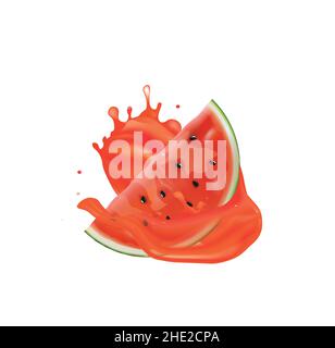 Slice splash watermelon. Illustrazione vettoriale Illustrazione Vettoriale